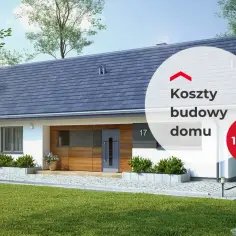 Nowoczesny dom jednorodzinny z drewnianą elewacją i dachem z ciemnej dachówki.